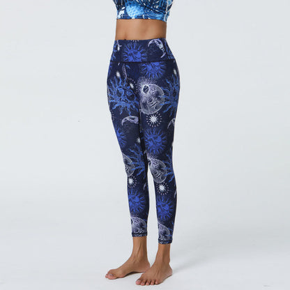 Mythstone Flowers Feathers Sun Moon Print Sports Fitness Yoga High Waist Leggings Women's Pants