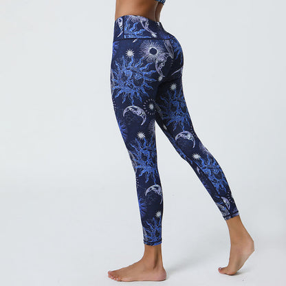 Mythstone Flowers Feathers Sun Moon Print Sports Fitness Yoga High Waist Leggings Women's Pants