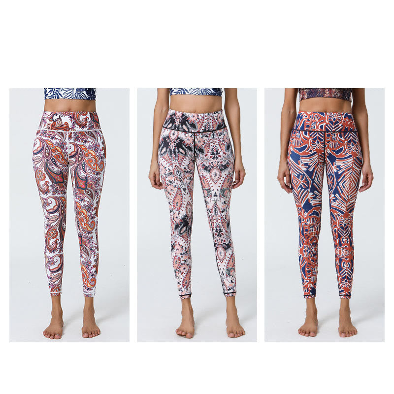 Mythstone Flowers Feathers Sun Moon Print Sports Fitness Yoga High Waist Leggings Women's Pants