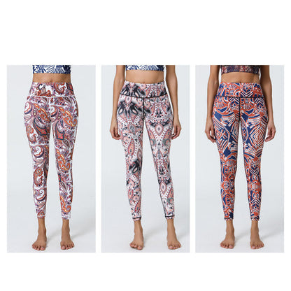 Mythstone Flowers Feathers Sun Moon Print Sports Fitness Yoga High Waist Leggings Women's Pants