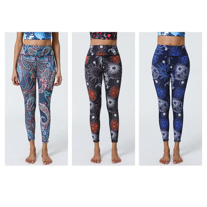 Mythstone Flowers Feathers Sun Moon Print Sports Fitness Yoga High Waist Leggings Women's Pants