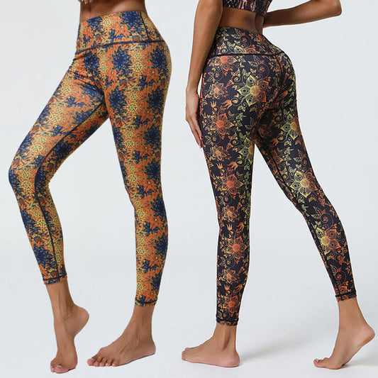 Mythstone Flowers Geometric Mandalas Print Sports Fitness Yoga High Waist Leggings Women's Pants