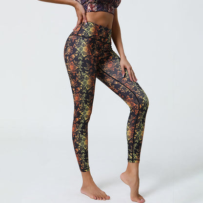 Mythstone Flowers Geometric Mandalas Print Sports Fitness Yoga High Waist Leggings Women's Pants