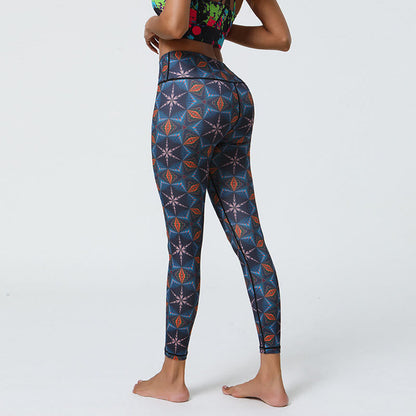 Mythstone Flowers Geometric Mandalas Print Sports Fitness Yoga High Waist Leggings Women's Pants