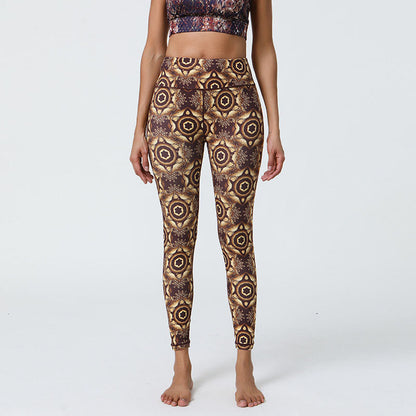 Mythstone Flowers Geometric Mandalas Print Sports Fitness Yoga High Waist Leggings Women's Pants