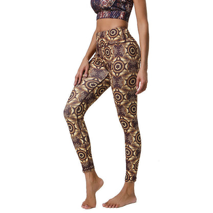 Mythstone Flowers Geometric Mandalas Print Sports Fitness Yoga High Waist Leggings Women's Pants