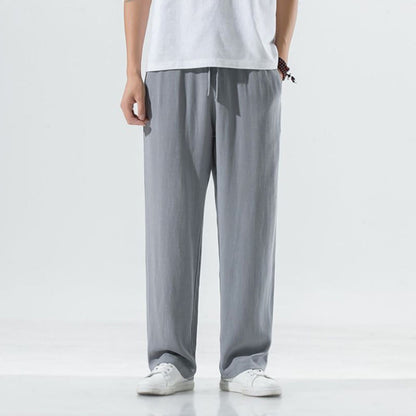 Mythstone Solid Color Linen Men's Wide Leg Pants With Pockets