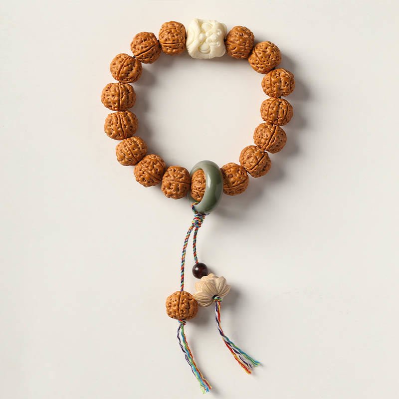 Pulsera de riqueza con amuleto de mano de Buda con cuentas Dzi de tres ojos y semilla de Bodhi de Mythstone 