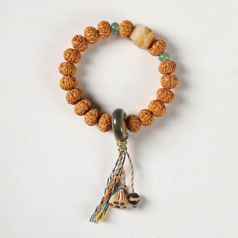 Pulsera de riqueza con amuleto de mano de Buda con cuentas Dzi de tres ojos y semilla de Bodhi de Mythstone 