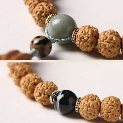 Pulsera de riqueza con amuleto de mano de Buda con cuentas Dzi de tres ojos y semilla de Bodhi de Mythstone 