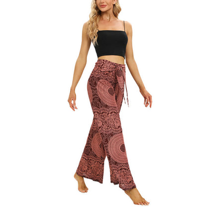 Mythstone Boho Lace-up Wide Leg Pants Women's Yoga Pants