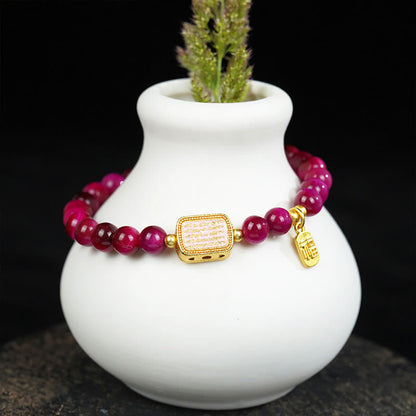 Mythstone Rose Red Tiger Eye Fu Character Courage Bracelet