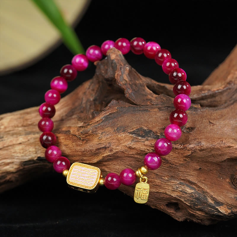 Mythstone Rose Red Tiger Eye Fu Character Courage Bracelet