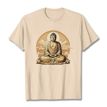 Camiseta con diseño de Buda y nubes auspiciosas del sol y la piedra mitológica 