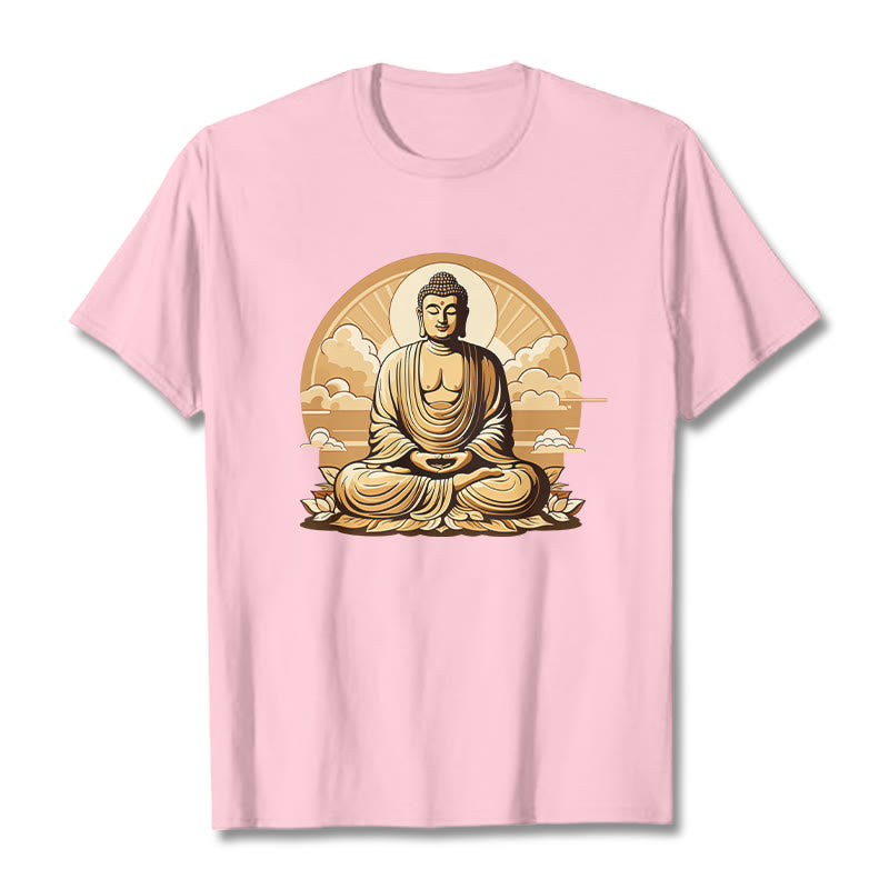 Camiseta con diseño de Buda y nubes auspiciosas del sol y la piedra mitológica 