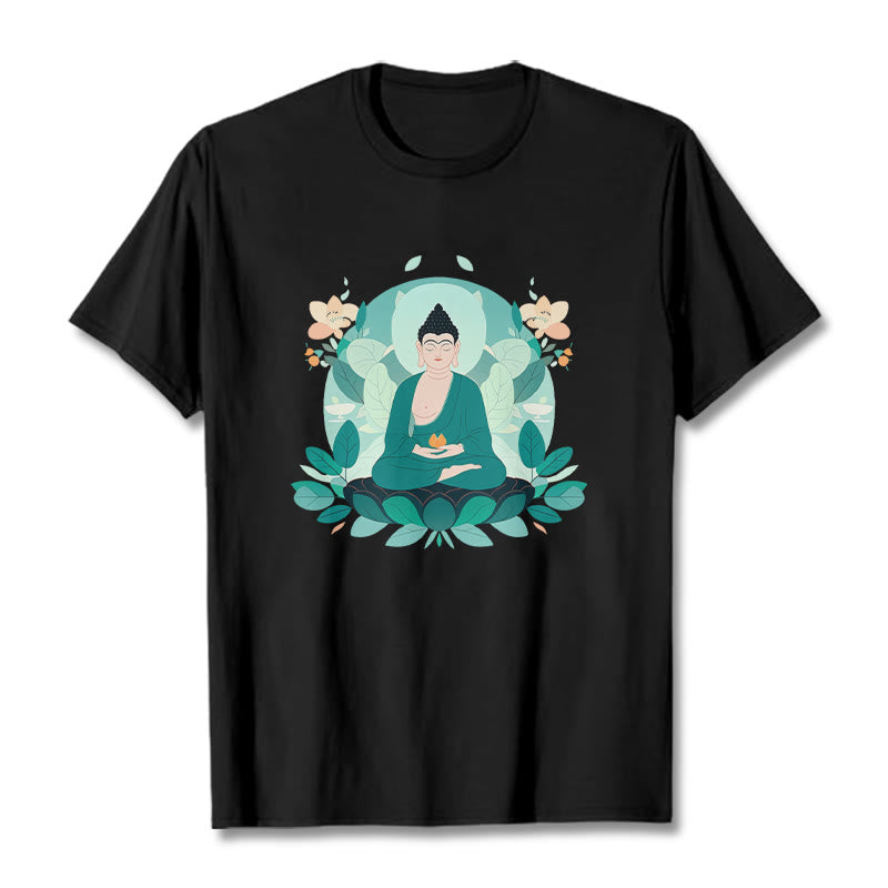 Mythstone Close Eyes Green Leaf Buddha Tee T-shirt