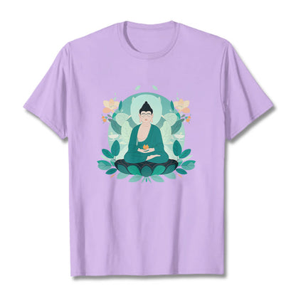 Mythstone Close Eyes Green Leaf Buddha Tee T-shirt