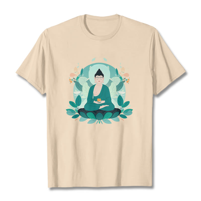 Mythstone Close Eyes Green Leaf Buddha Tee T-shirt