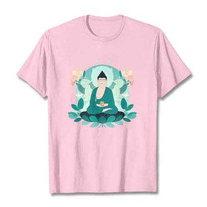 Mythstone Close Eyes Green Leaf Buddha Tee T-shirt