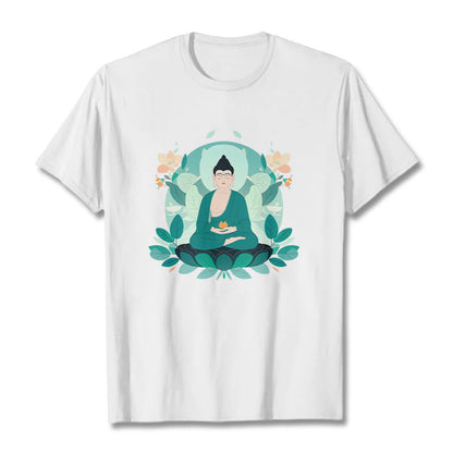 Mythstone Close Eyes Green Leaf Buddha Tee T-shirt