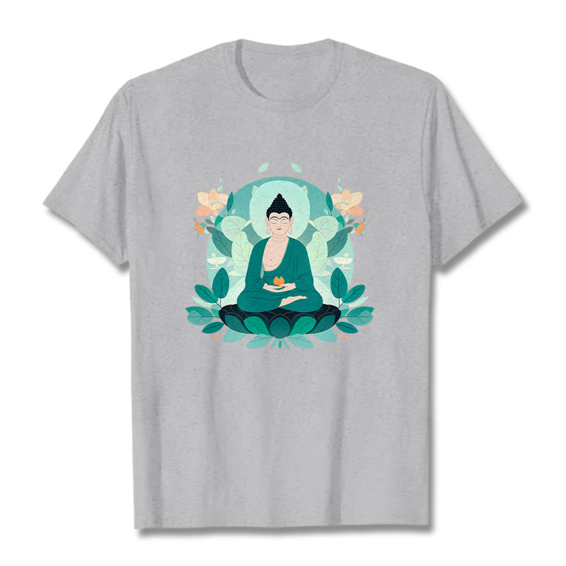 Mythstone Close Eyes Green Leaf Buddha Tee T-shirt