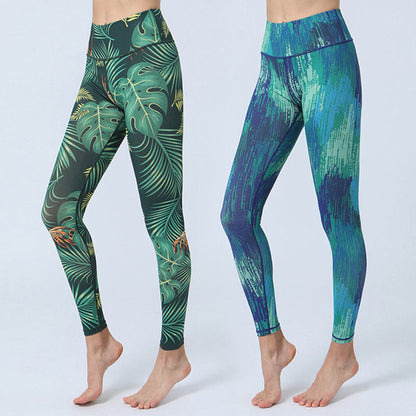 Leggings deportivos de cintura alta con estampado de hojas de Mythstone para mujer 