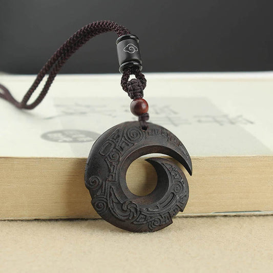 Mythstone Ebony Wood Sandalwood One's Luck Improves Design Pattern Peace Necklace Pendant