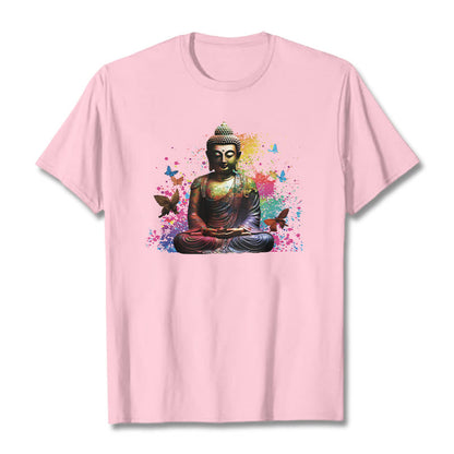 Mythstone Colorful Butterfly Flying Meditation Buddha Tee T-shirt