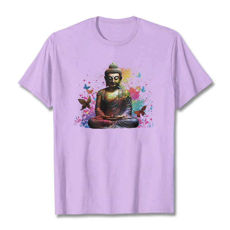 Mythstone Colorful Butterfly Flying Meditation Buddha Tee T-shirt