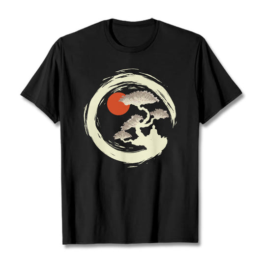 Mythstone Red Sun Pine Zen Circle Meditation Buddha Tee T-shirt