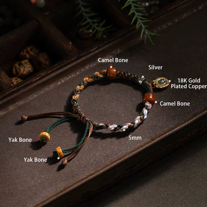 Mythstone Tibetan Camel Bone Yak Bone Luck Rope Bracelet