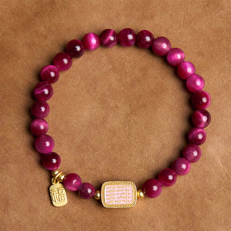 Mythstone Rose Red Tiger Eye Fu Character Courage Bracelet