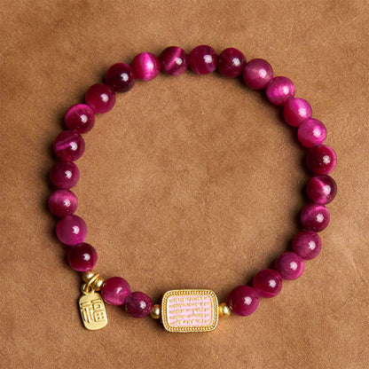 Mythstone Rose Red Tiger Eye Fu Character Courage Bracelet