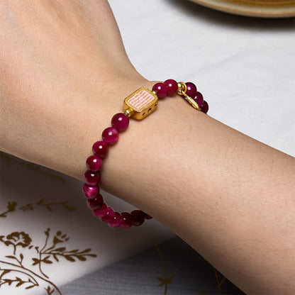 Mythstone Rose Red Tiger Eye Fu Character Courage Bracelet