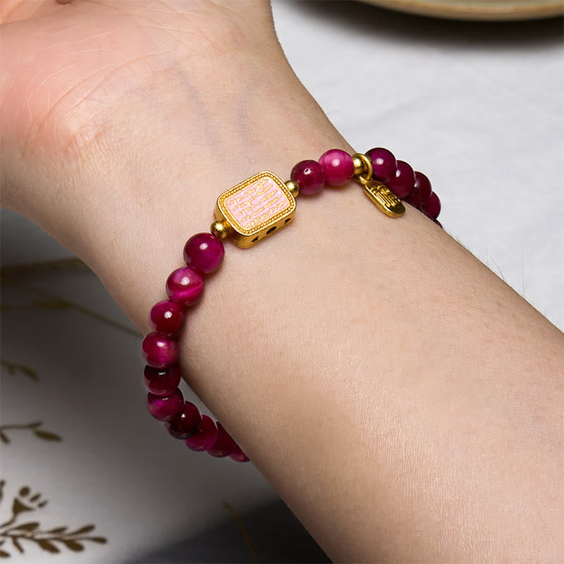 Mythstone Rose Red Tiger Eye Fu Character Courage Bracelet