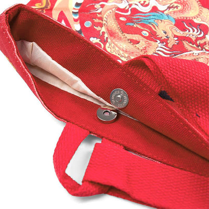 Mythstone Chinese Dragon Persimmon Canvas Handbag