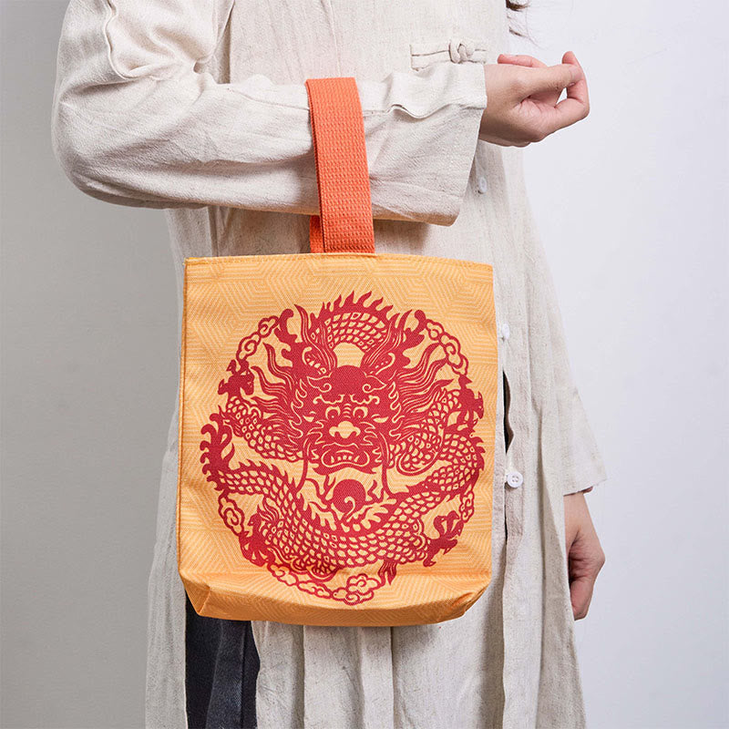 Mythstone Chinese Dragon Persimmon Canvas Handbag