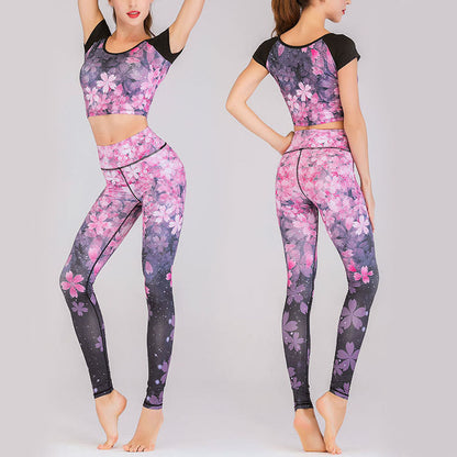 Leggings de fitness de tejido de licra con estampado de pavo real en degradado de flor de cerezo y loto de Mythstone, pantalones de yoga para mujer 