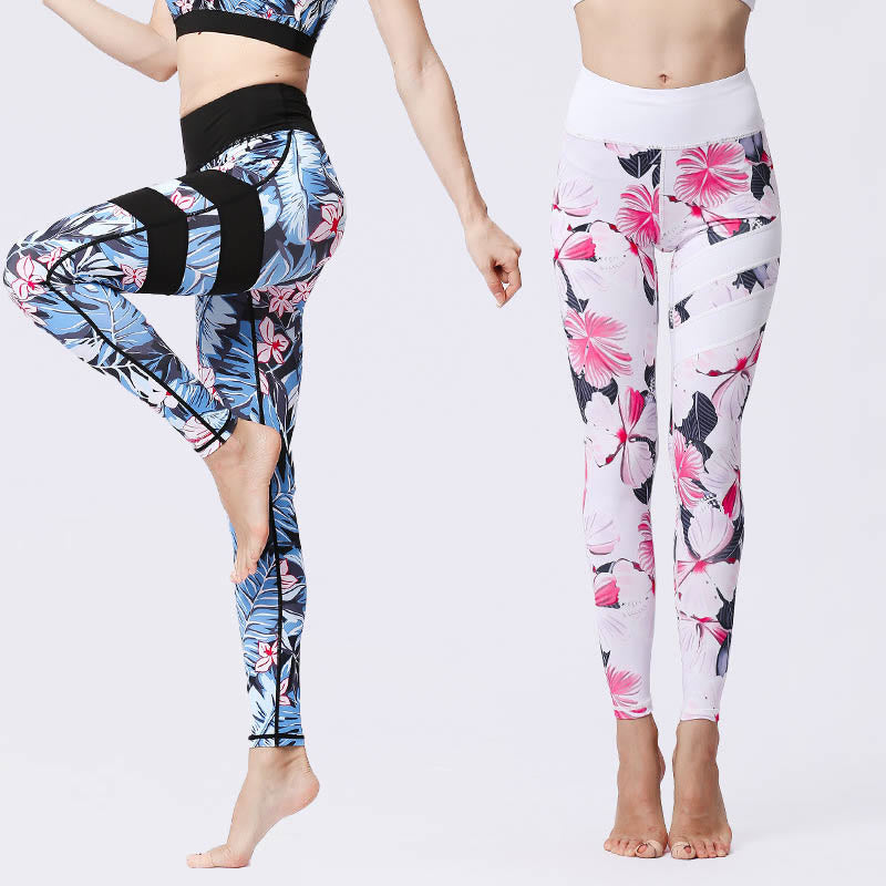 Mythstone Flower Petal Leaves Print Sports Exercise Fitness High Waist Leggings Women's Yoga Pants