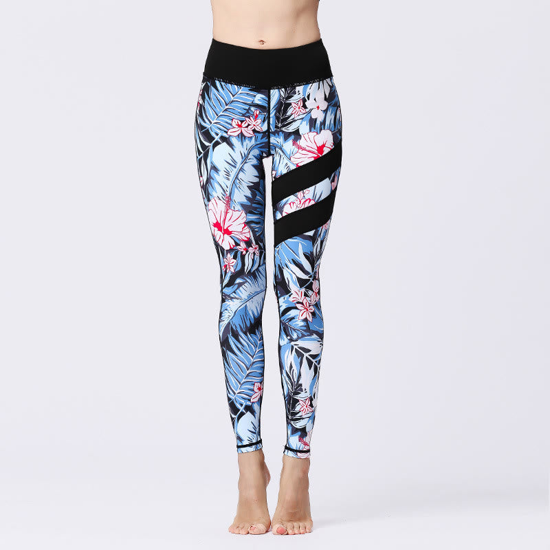 Mythstone Flower Petal Leaves Print Sports Exercise Fitness High Waist Leggings Women's Yoga Pants