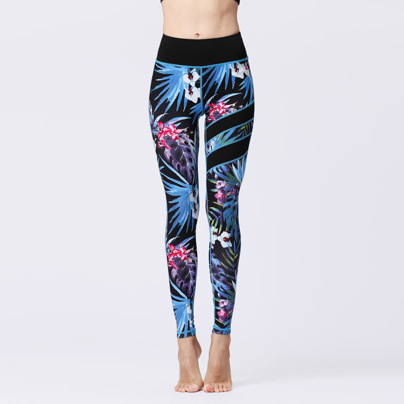 Mythstone Flower Petal Leaves Print Sports Exercise Fitness High Waist Leggings Women's Yoga Pants