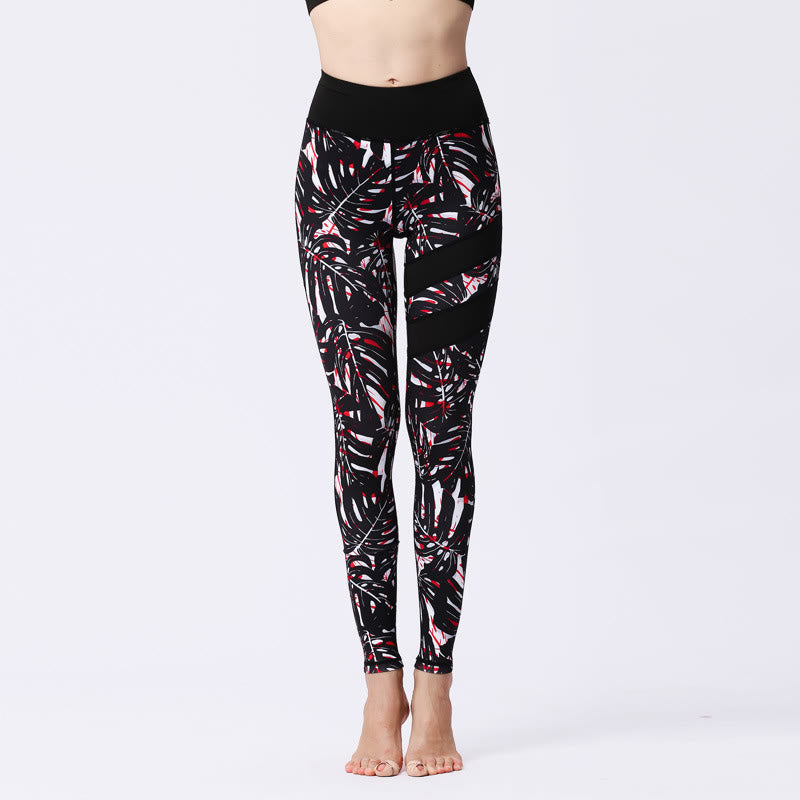 Mythstone Flower Petal Leaves Print Sports Exercise Fitness High Waist Leggings Women's Yoga Pants