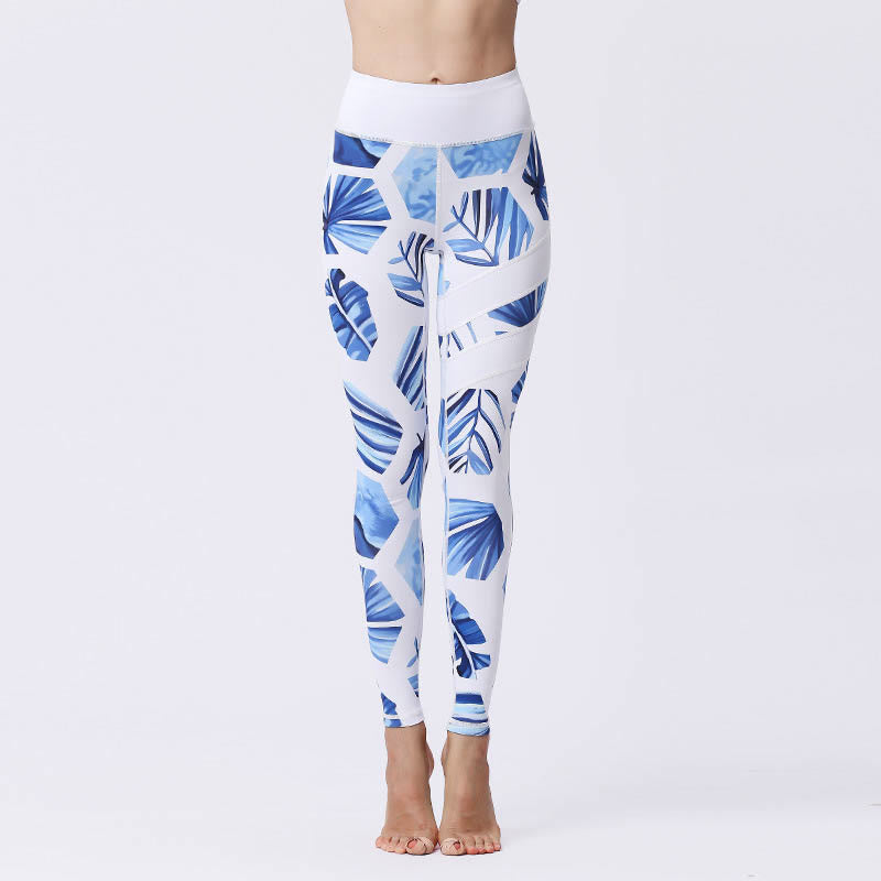 Mythstone Flower Petal Leaves Print Sports Exercise Fitness High Waist Leggings Women's Yoga Pants