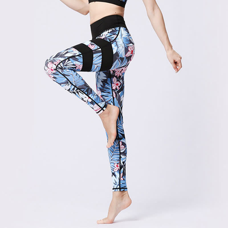 Mythstone Flower Petal Leaves Print Sports Exercise Fitness High Waist Leggings Women's Yoga Pants