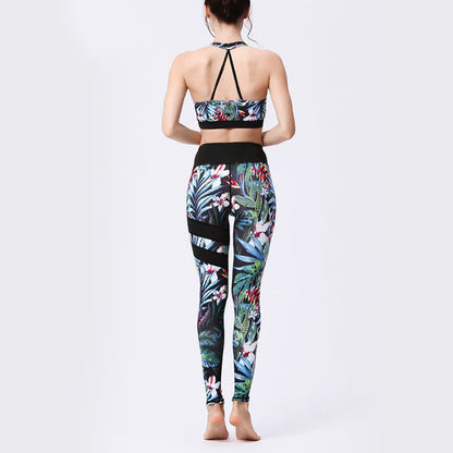 Mythstone Flower Petal Leaves Print Sports Exercise Fitness High Waist Leggings Women's Yoga Pants