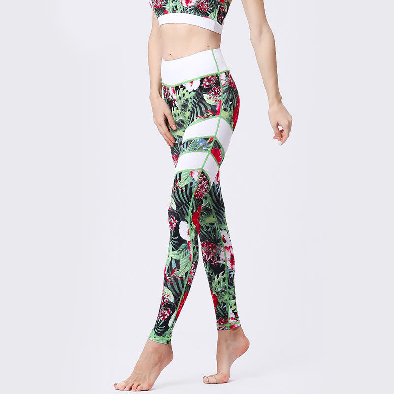 Mythstone Flower Petal Leaves Print Sports Exercise Fitness High Waist Leggings Women's Yoga Pants