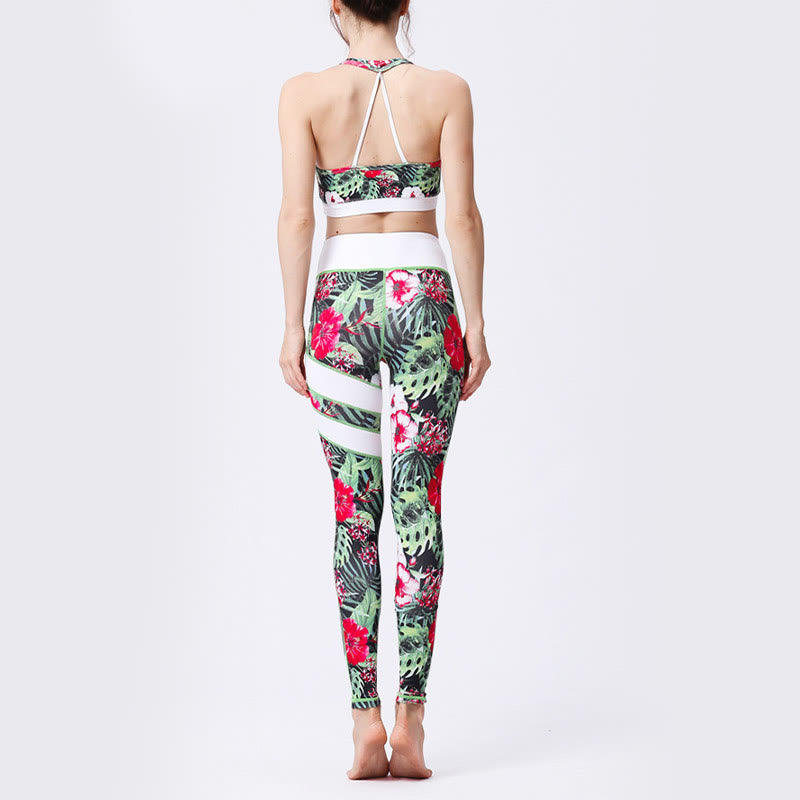 Mythstone Flower Petal Leaves Print Sports Exercise Fitness High Waist Leggings Women's Yoga Pants