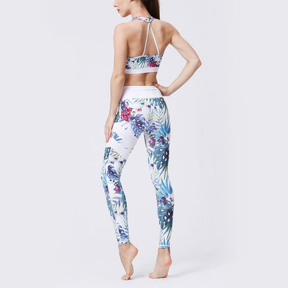 Mythstone Flower Petal Leaves Print Sports Exercise Fitness High Waist Leggings Women's Yoga Pants