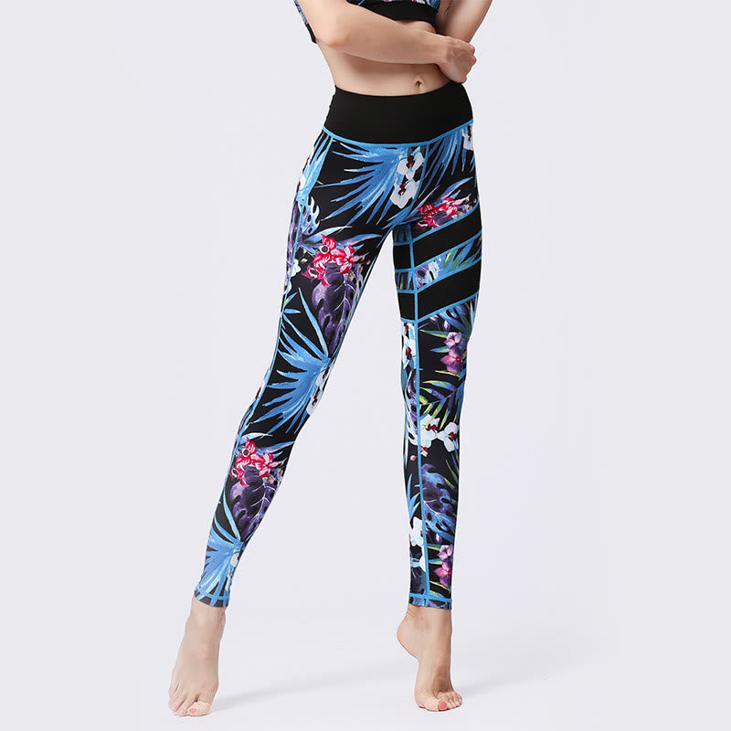 Mythstone Flower Petal Leaves Print Sports Exercise Fitness High Waist Leggings Women's Yoga Pants