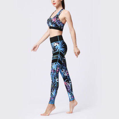 Mythstone Flower Petal Leaves Print Sports Exercise Fitness High Waist Leggings Women's Yoga Pants